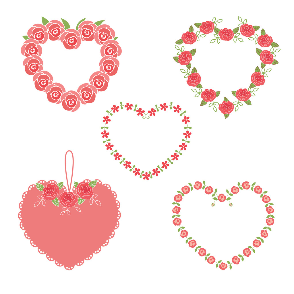 Conjunto de corazones de flores
 - Vector, Imagen