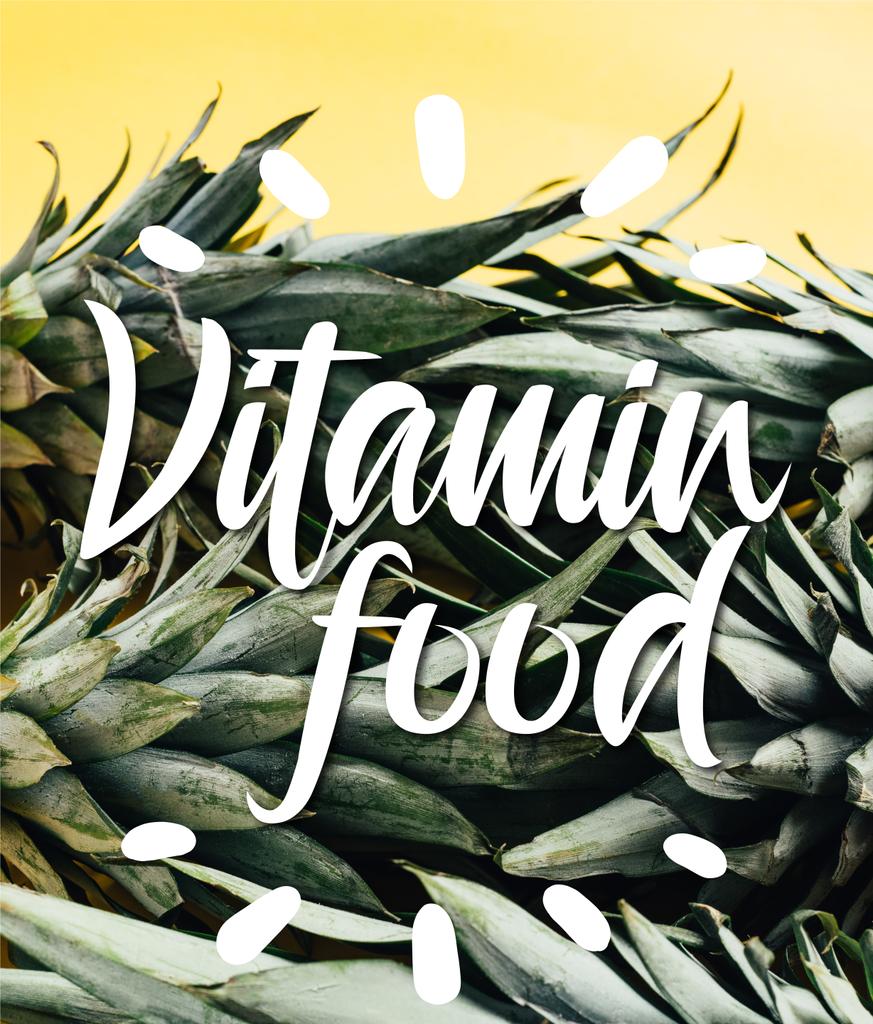 groene ananas bladeren geïsoleerd op gele achtergrond met vitamine voedsel illustratie - Foto, afbeelding