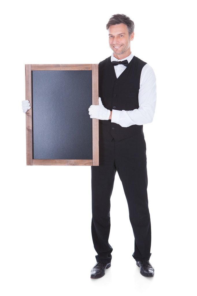Waiter Holding Chalkboard - Photo, Image