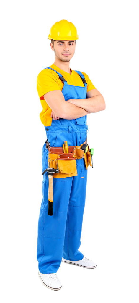 Constructeur masculin en casque jaune isolé sur blanc
 - Photo, image
