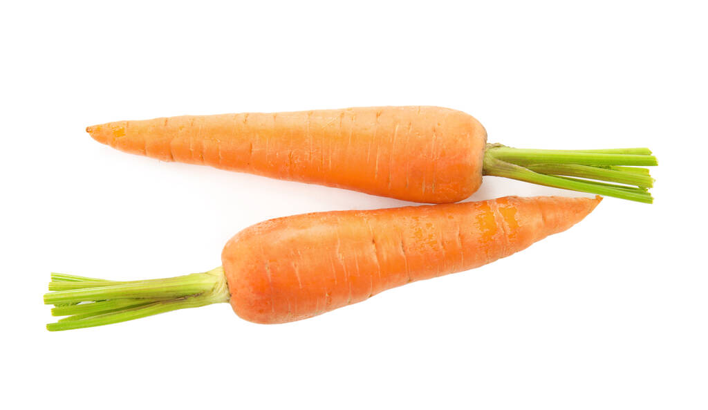Fresh ripe juicy carrots isolated on white, top view - Photo, Image