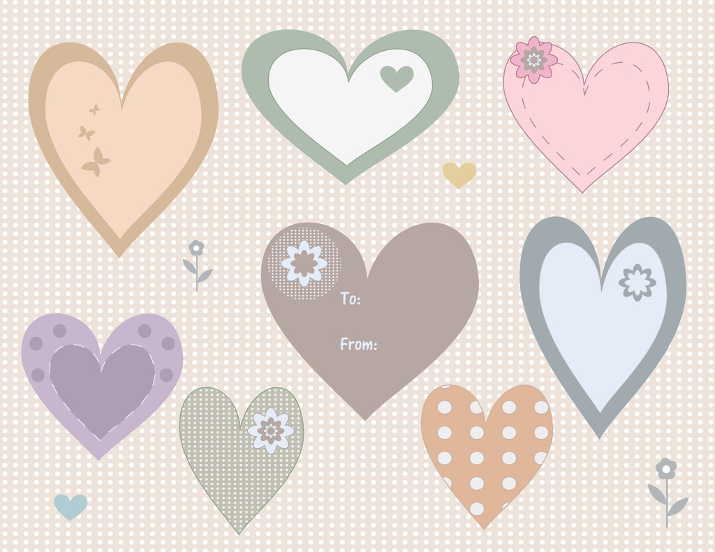 verzameling van cute vintage hart tags - Vector, afbeelding