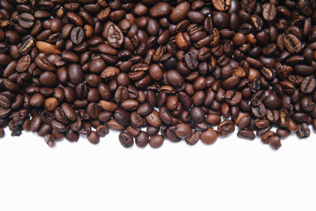Word coffee made from coffee beans isolated on white background - Photo, Image