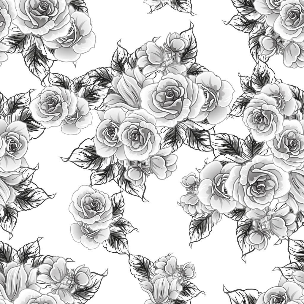 Inconsútil patrón de flores de estilo vintage monocromo - Vector, Imagen