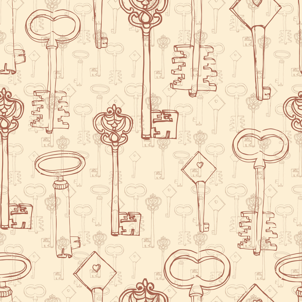Seamless pattern with retro keys - Vector, Image