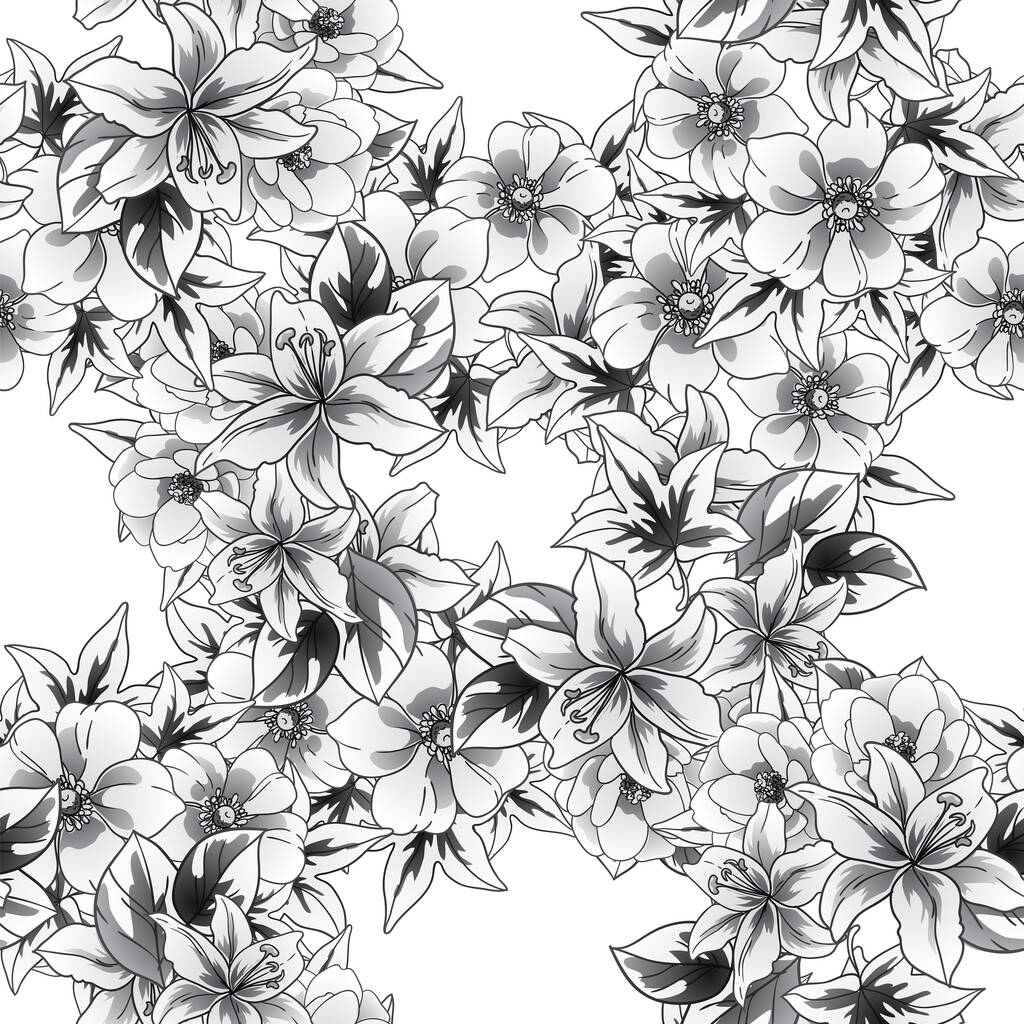 Modèle de fleurs sans couture de style vintage monochrome - Vecteur, image