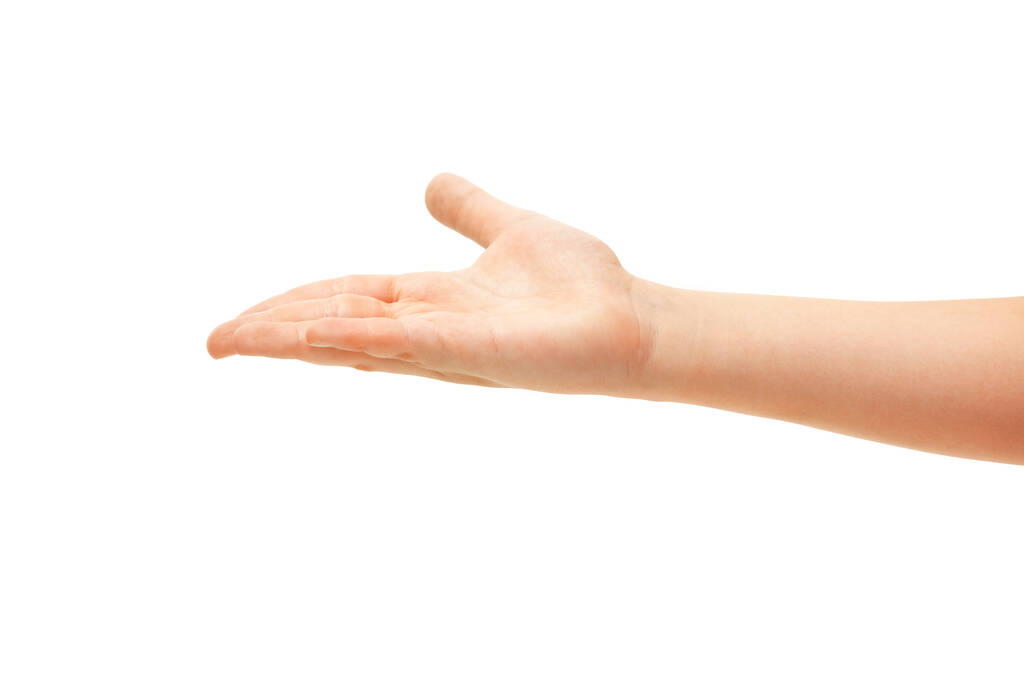 Dětská ruka, dlaň gestikulace izolované na bílém pozadí studia - Fotografie, Obrázek