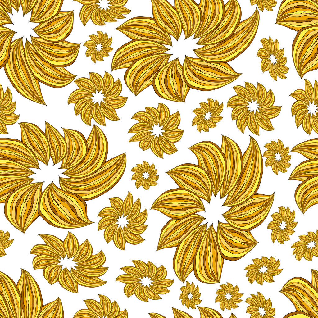 白い背景に黄色い花を咲かせます。デザイン布、プリント、ラッピングのためのシームレスなパターン. - 写真・画像