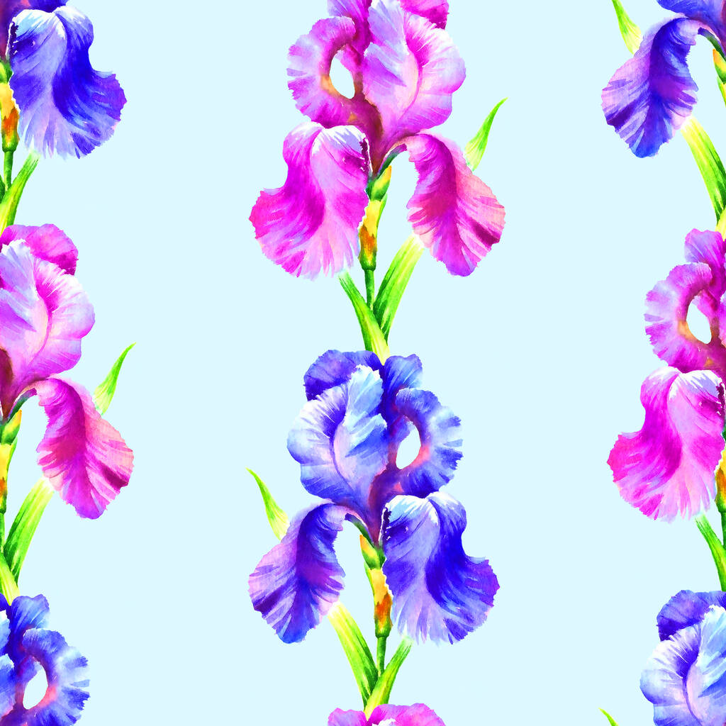 Aquarelle peinture à la main fleur d'iris, motif sans couture pour textile, papier peint, fond. - Photo, image