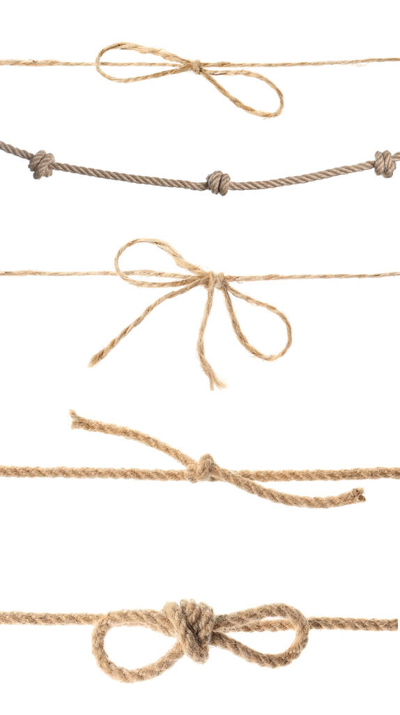 Set di corde di canapa su sfondo bianco - Foto, immagini