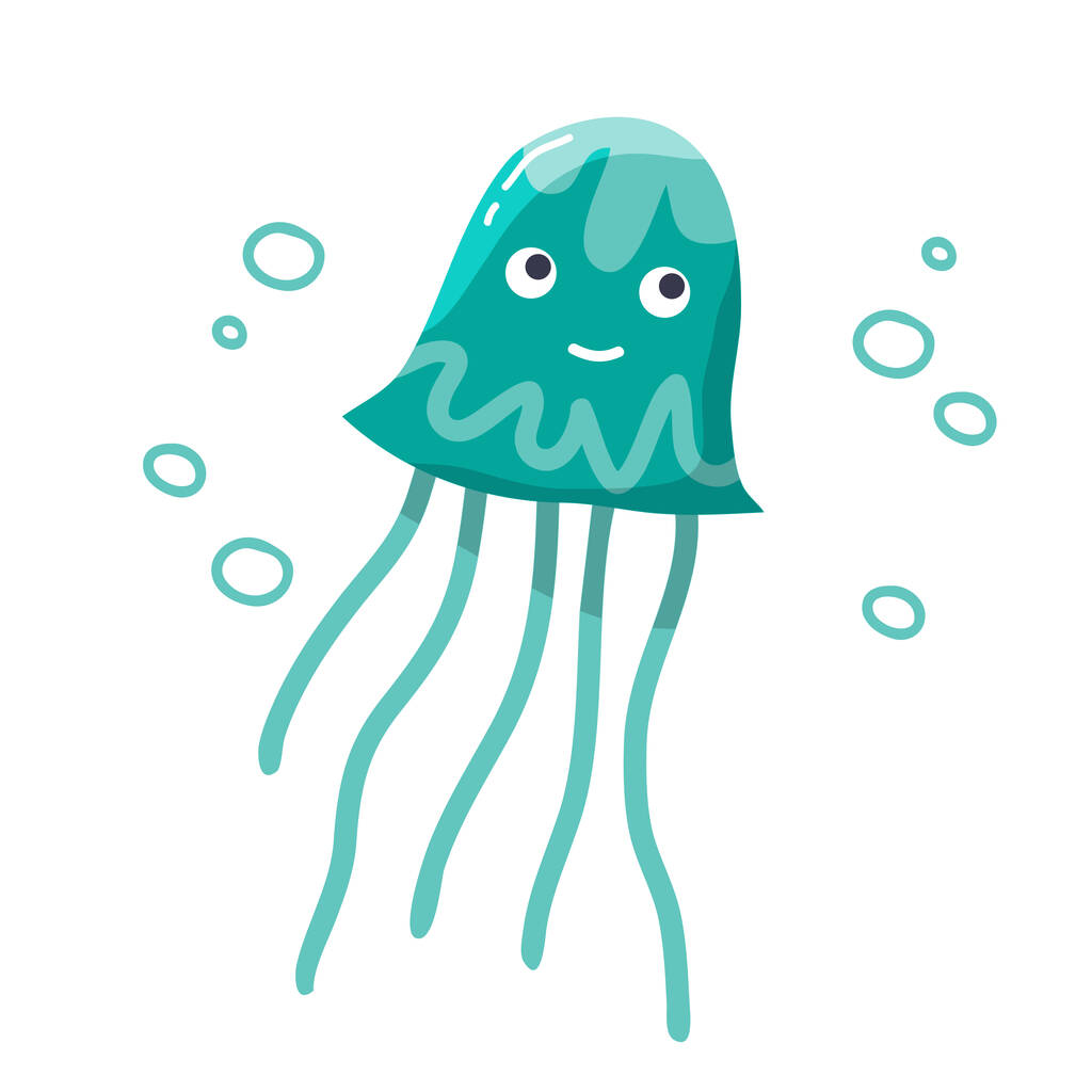 Милі медузи ізольовані на білому тлі. Підводне життя. Плоский дизайн. Векторні ілюстрації. Дизайнерський елемент для вітальних листівок, плакатів, обкладинок, листівок
. - Вектор, зображення
