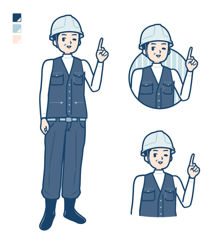 A Man wearing workwear with pointing hand sign images - Vector, Image