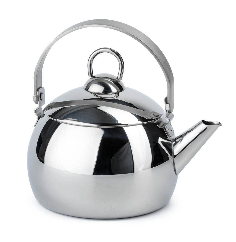 Panela de chá de metal para fogão a gás isolado em branco
 - Foto, Imagem