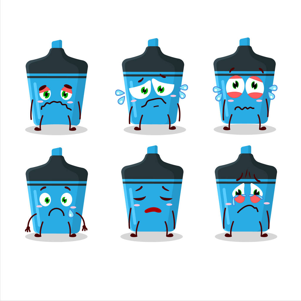 Blue highlighter rajzfilm karakter szomorú kifejezés - Vektor, kép