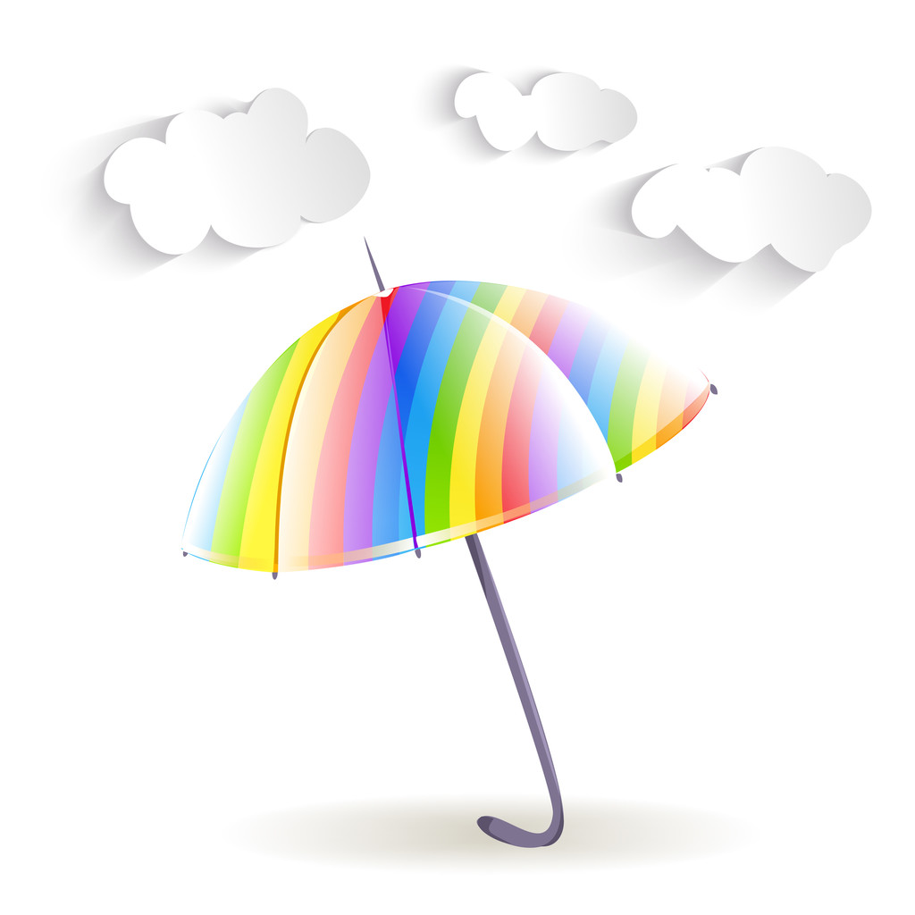 радужный зонтик и облака
 - Вектор,изображение