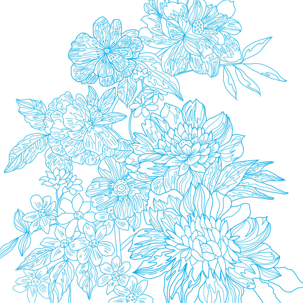 modrá bílá Bezešvá textura s květinovým vzorem - Fotografie, Obrázek