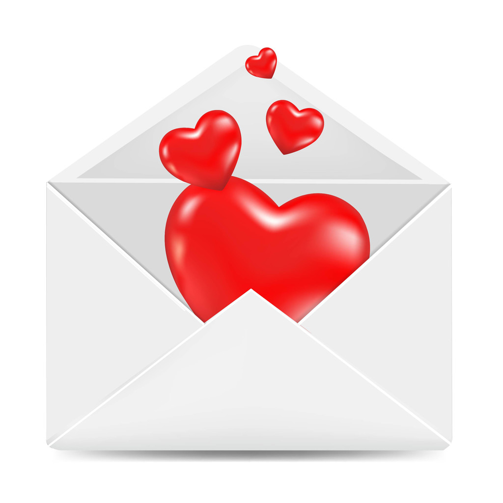 ο φάκελος Δίχρωμος Λευκός με κόκκινες καρδιές - Διάνυσμα, εικόνα