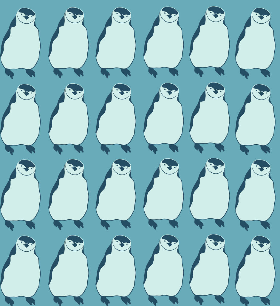 Mavi arka planda tekrarlanan kusursuz penguen deseni - Vektör, Görsel