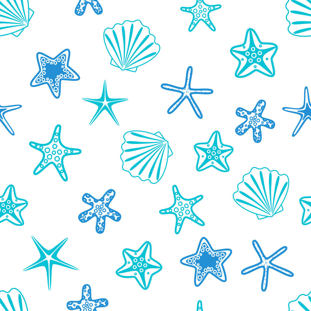 Starfishes e conchas sem costura padrão. Fundo marinho. Ilustração vetorial
. - Vetor, Imagem