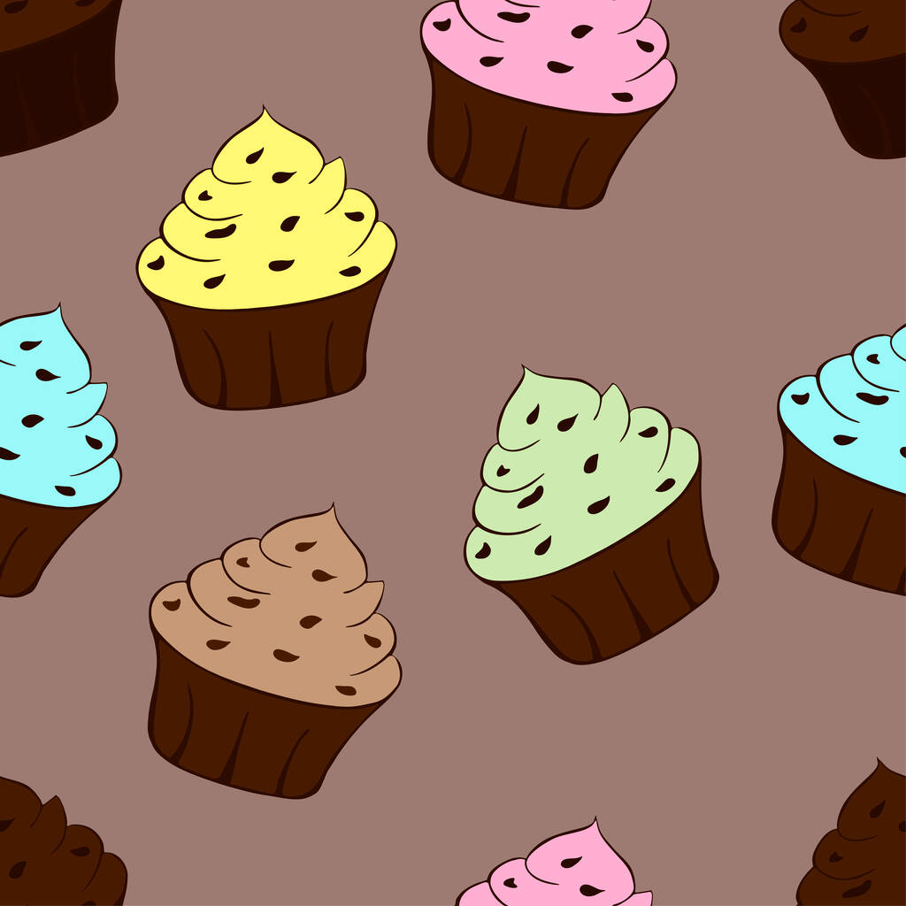 Chutné barevné dortíky izolované na béžovém pozadí. Sladký, bezproblémový dezert. Vektorová ilustrace - Vektor, obrázek