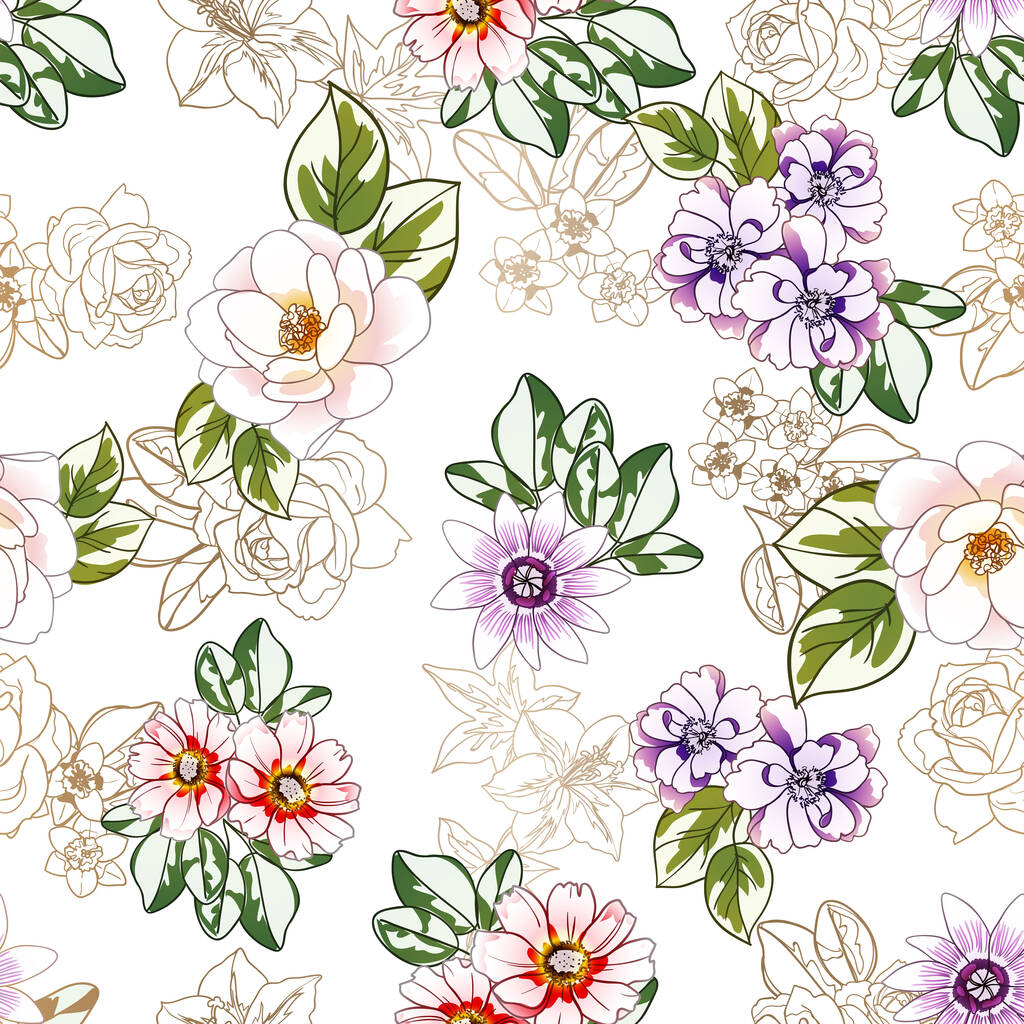 színes virágok zökkenőmentes háttér, szirmok, vektor illusztráció - Vektor, kép