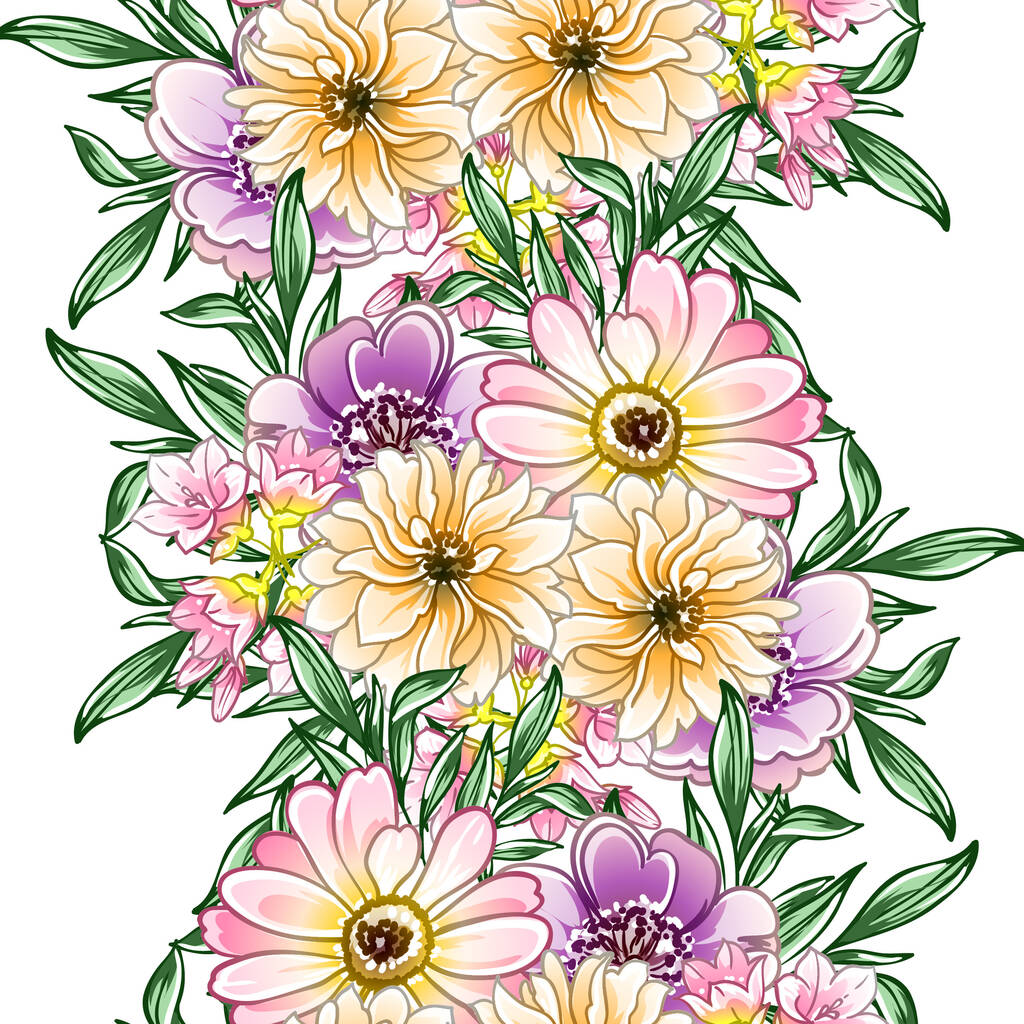 Renkli çiçekler pürüzsüz desen, taç yaprakları, vektör çizimi - Vektör, Görsel