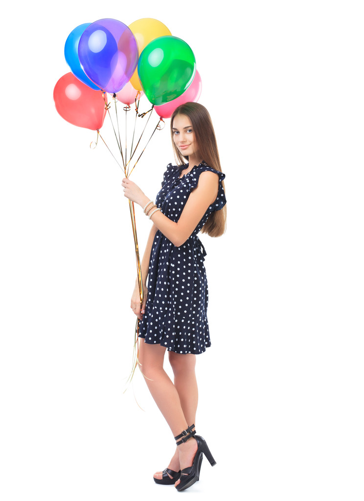 Hermosa mujer con globos de colores
 - Foto, Imagen