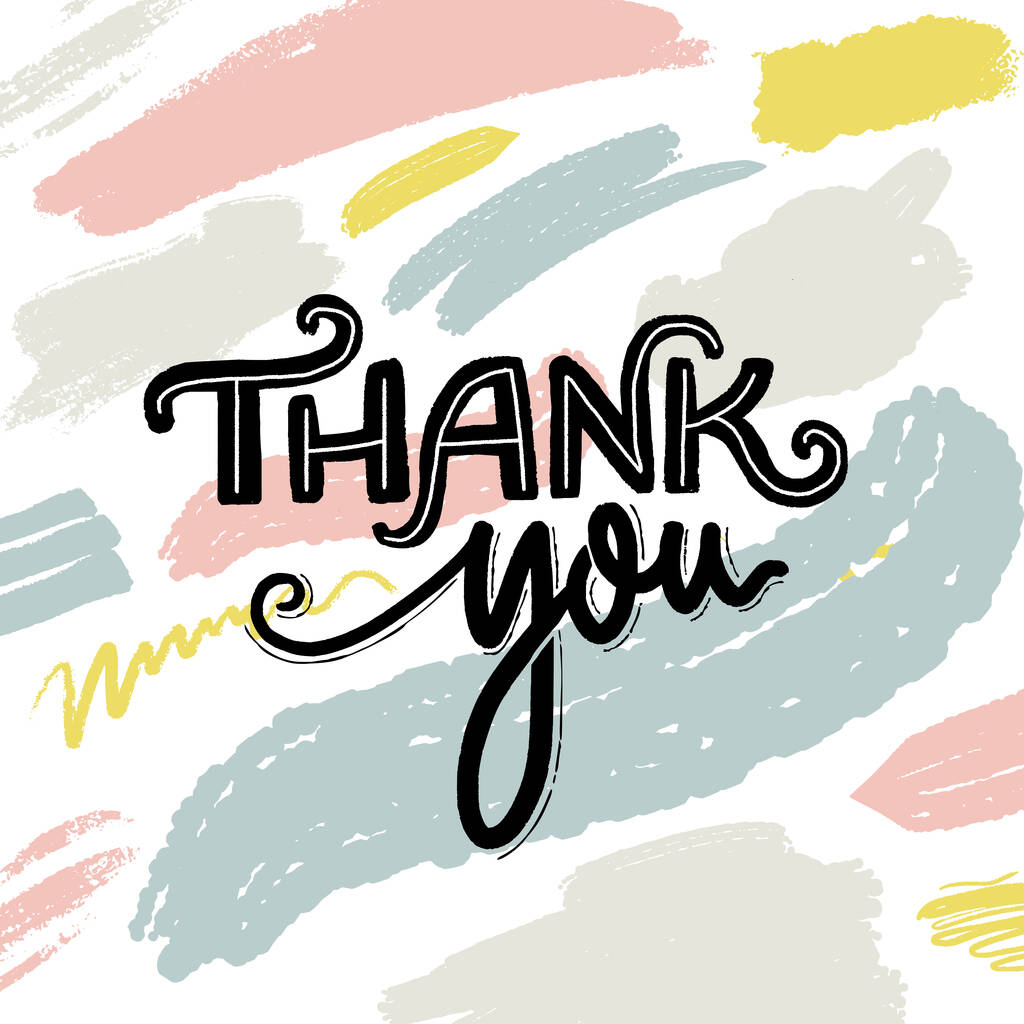Thank you card design with lettering. Black words on abstract texture. Modern design - Vector, Image