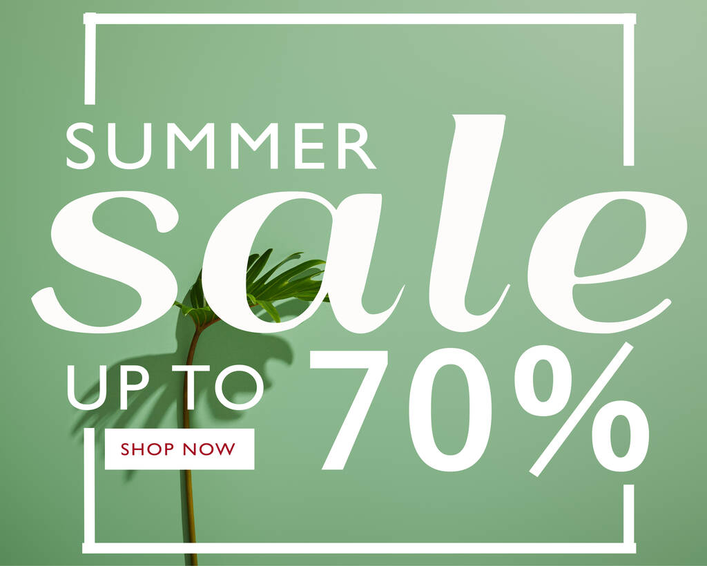 fresh tropical leaf on green background with summer sale illustration - Photo, Image