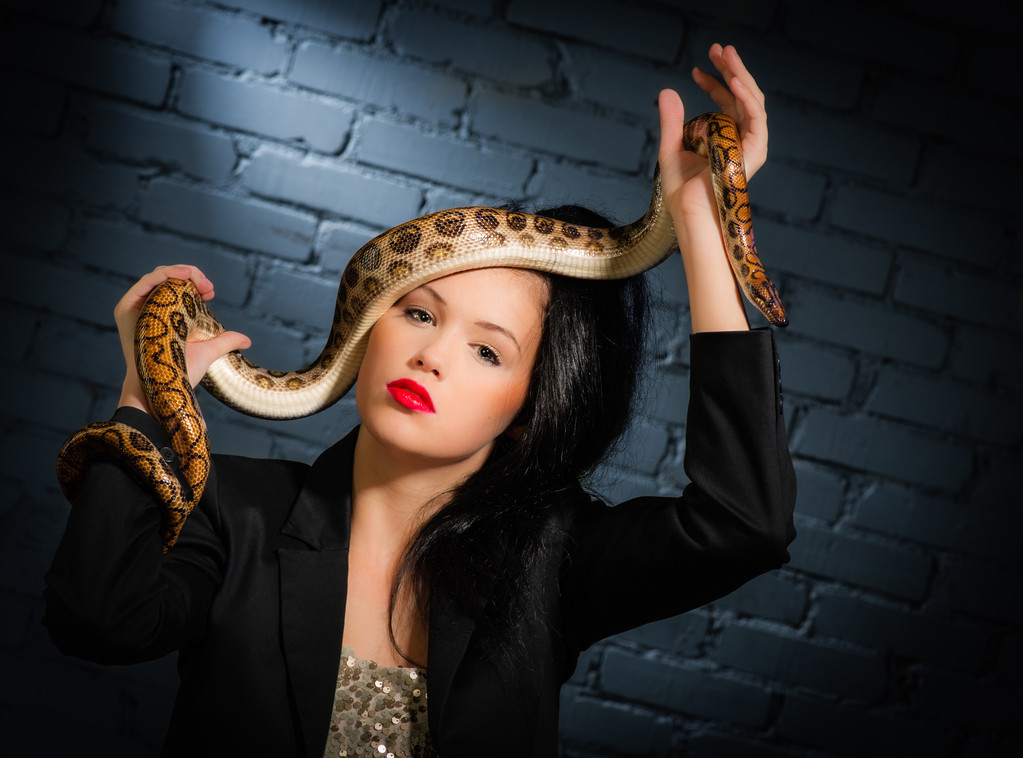 Woman and snake - Photo, Image
