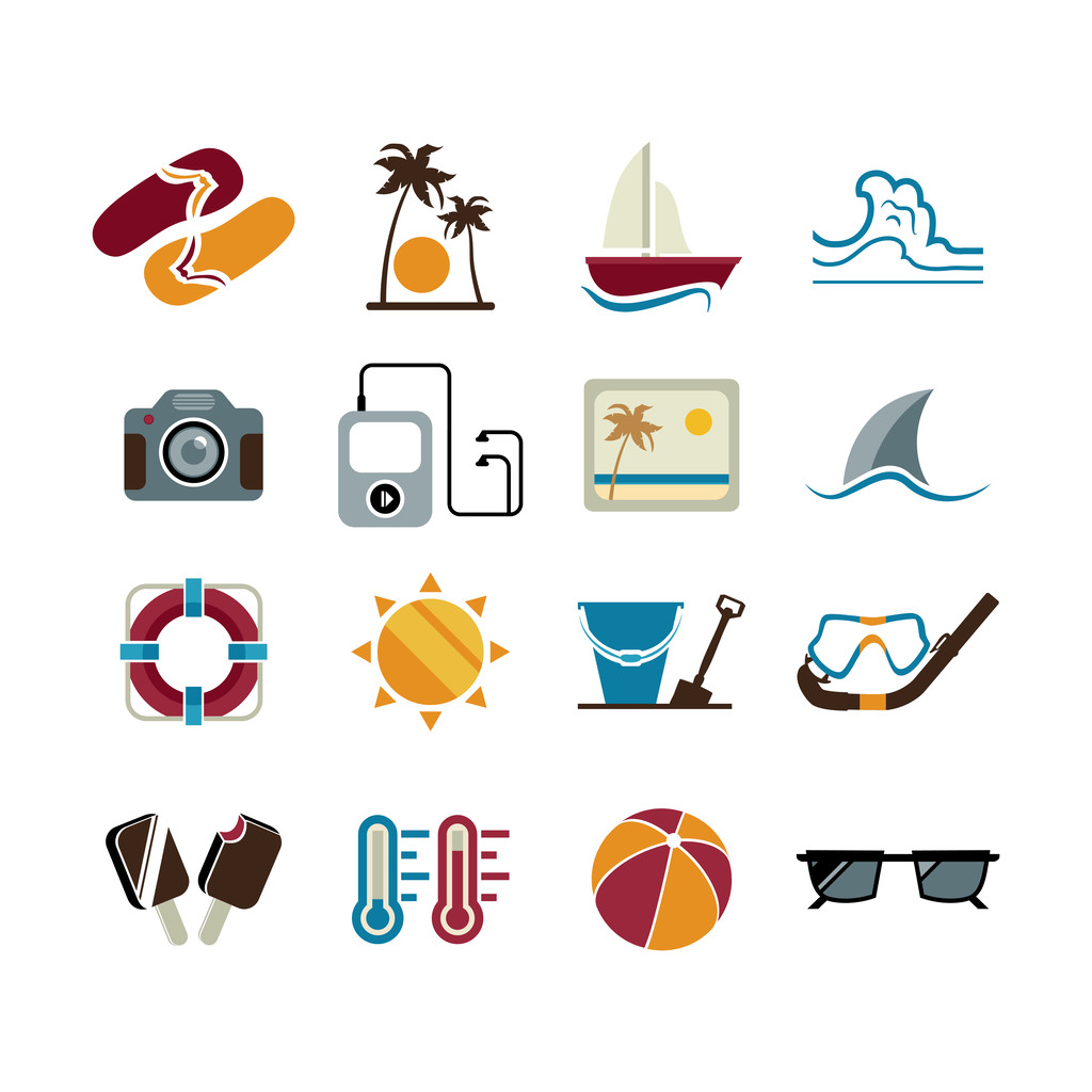 Conjunto de ícones de praia
 - Vetor, Imagem