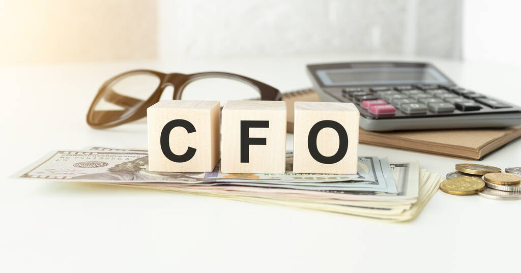 CFO Diretor Financeiro escrito em um cubo de madeira na frente de um laptop - Foto, Imagem