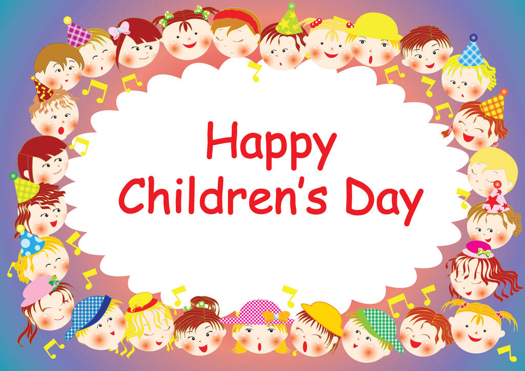 かわいい漫画の子供たちと幸せな子供の日カード  - ベクター画像