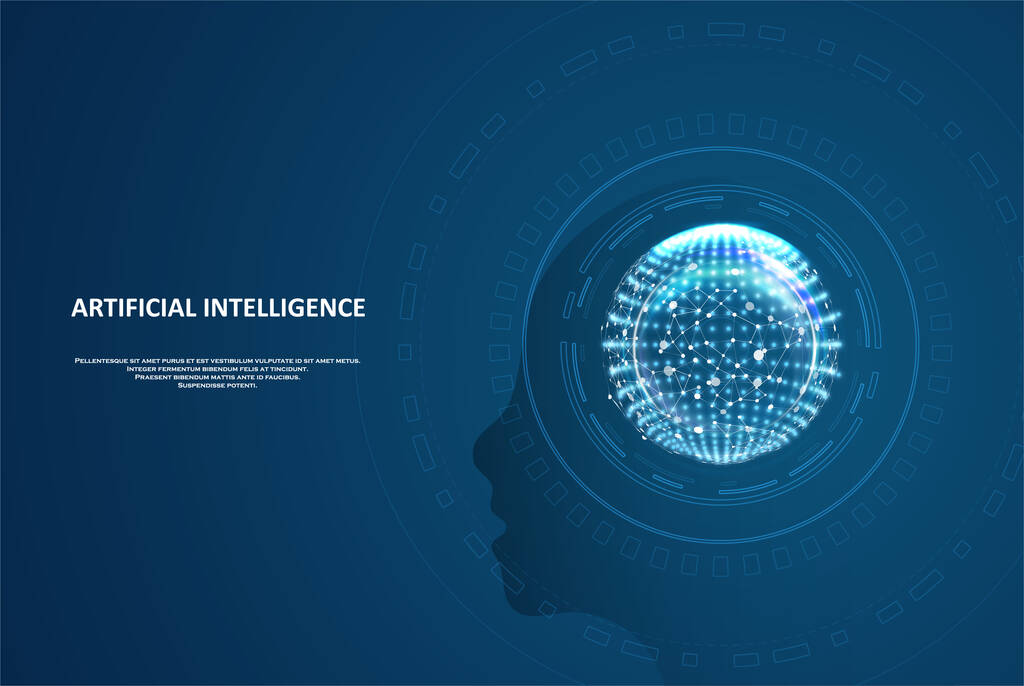 Artificial Intelligence illustration. Artificial intelligence and machine learning concept. Digital computer code. Data transfer concepts in internet. - Vector, Image