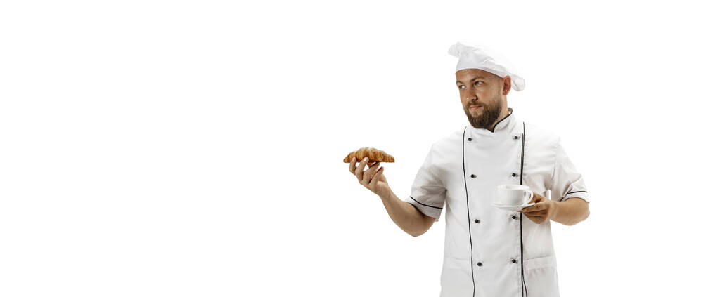Vařič, kuchař, pekař v uniformě izolované na bílém pozadí, gurmán. - Fotografie, Obrázek