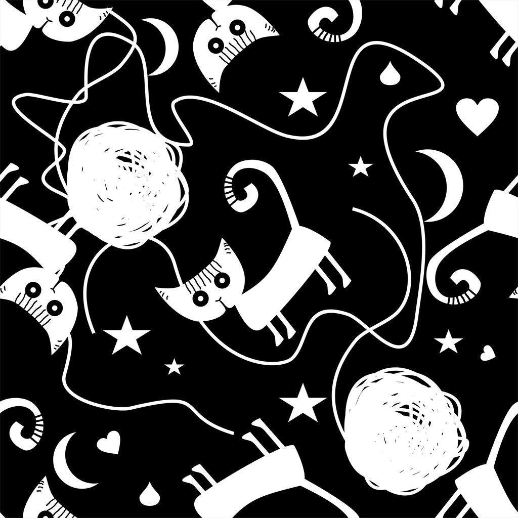 bezszwowe czarny i biały wzór rezygnować koty i clews - Wektor, obraz