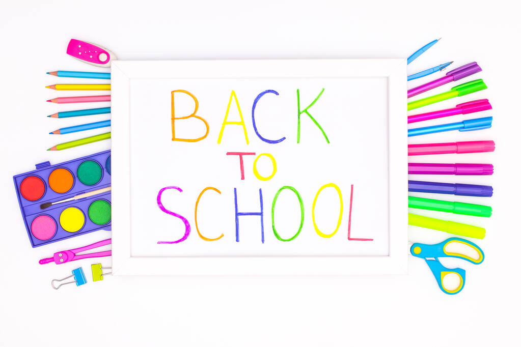 Back to school Papeterie mit weißem Thema  - Foto, Bild