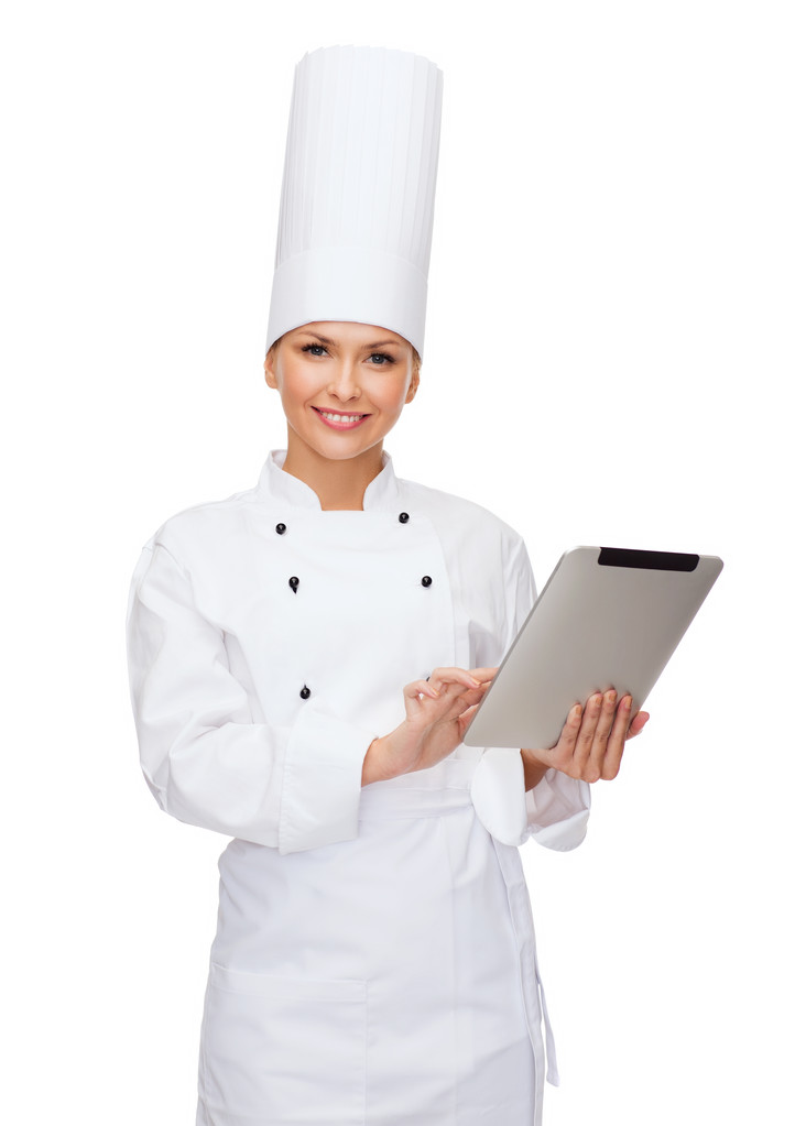 Chef femenino sonriente con tablet PC
 - Foto, Imagen