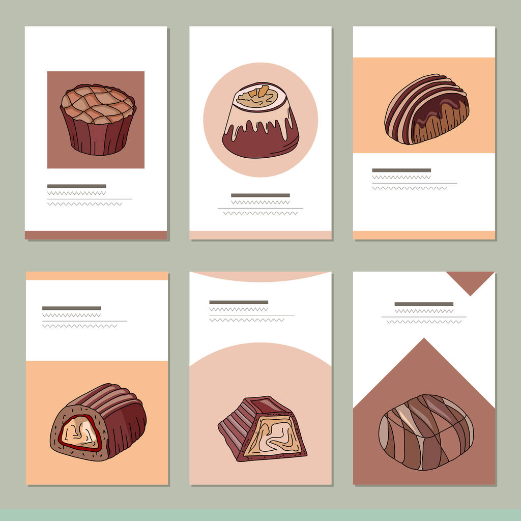 Set con diferentes plantillas de alimentos. Tarjetas para diseño de restaurante y cafetería, menú,, tarjetas de visita y publicidad - Foto, imagen