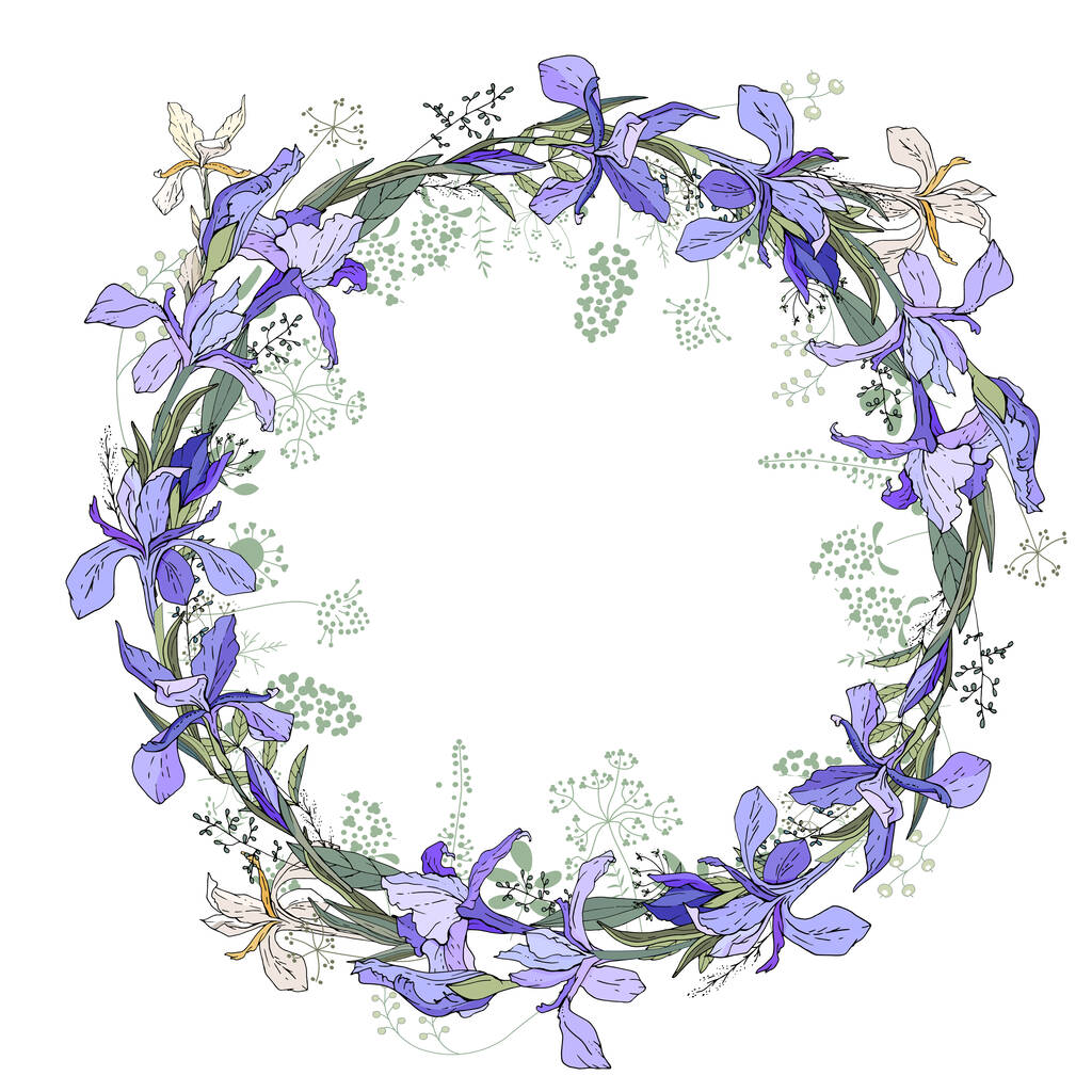 Corona redonda con diferentes elementos florales para el diseño festivo y de temporada - Foto, imagen