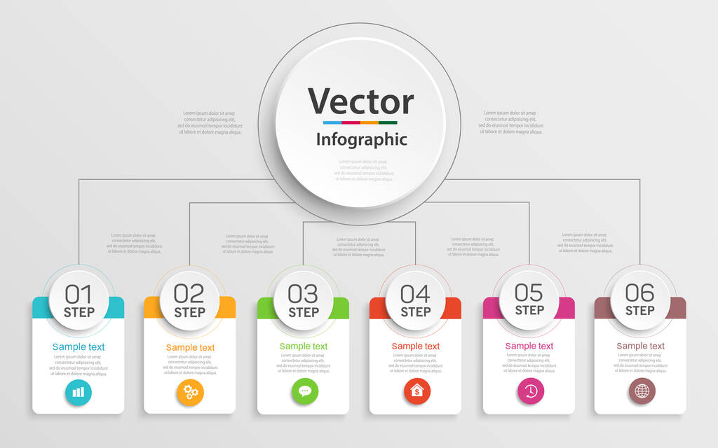 Modelo de infográfico de negócios vetorial com 6 passos, opções, peças ou processos - Vetor, Imagem