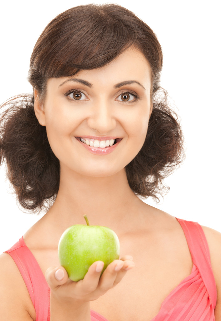 Молодая красивая женщина с зеленым яблоком
 - Фото, изображение
