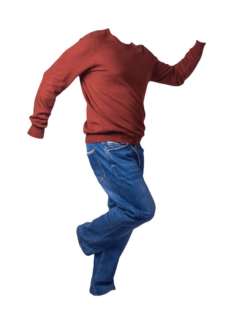 men's dark red sweater and blue jeans isolated on white background.casual clothing - Photo, Image