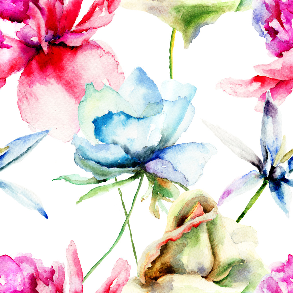bezešvá tapeta s stylizované květy - Fotografie, Obrázek