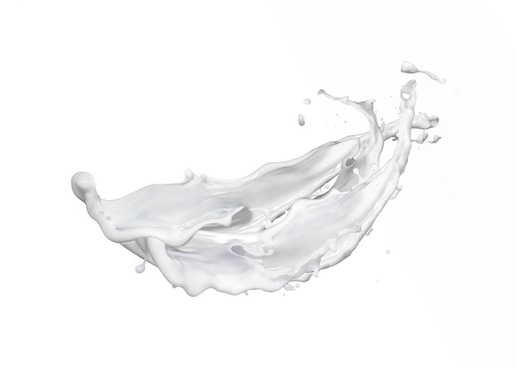 Resumen volando salpicaduras de leche natural orgánica con gotitas sobre fondo blanco, espacio de copia. Concepto de productos lácteos saludables. - Foto, Imagen