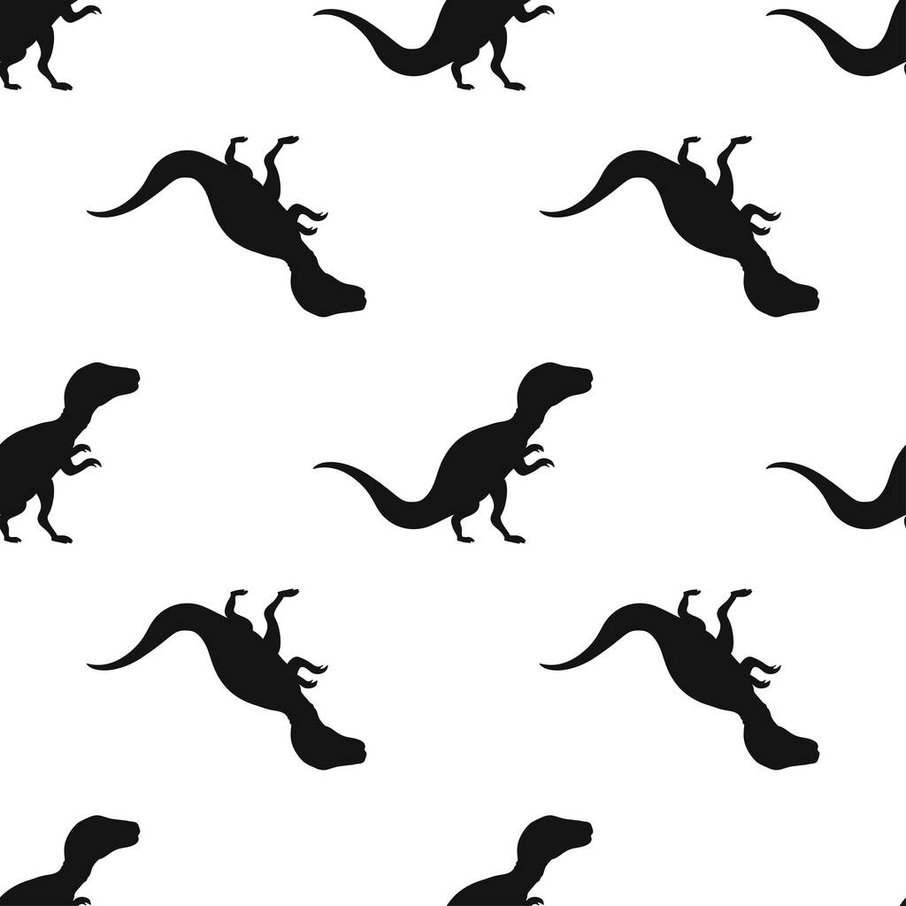 Black tyrannosaurus, graphical dinosaur icon isolated seamless pattern on white background. Vector illustration - Vector, Image