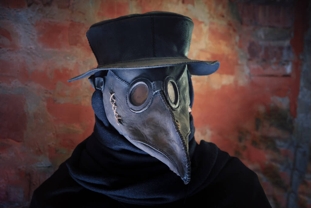 中世の医者の疫病マスク、帽子と衣装. - 写真・画像