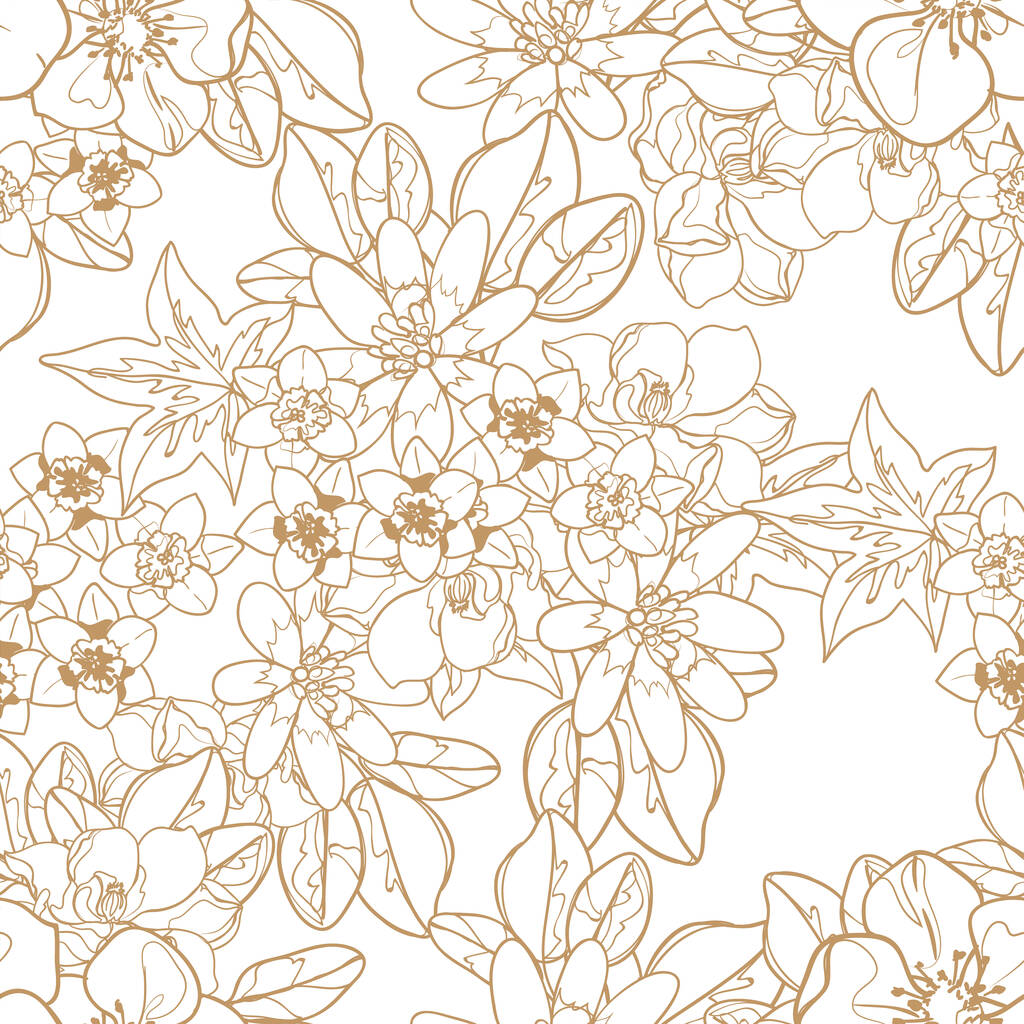 outline flowers seamless pattern, petals, vector illustration - Vector, Image