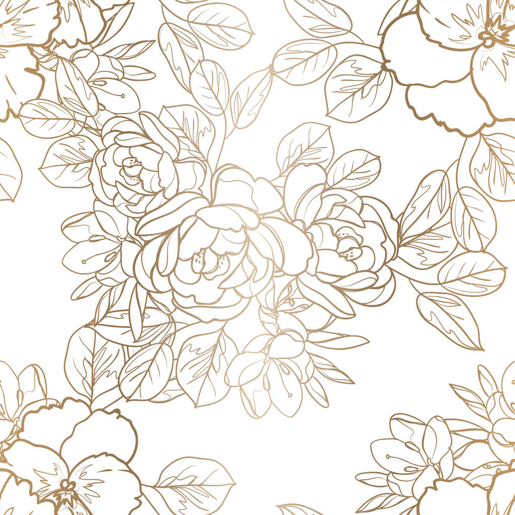 contorno flores patrón sin costura, pétalos, vector de ilustración - Vector, Imagen