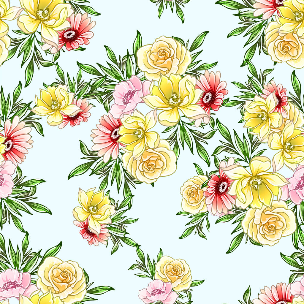 flores de colores patrón sin costura, pétalos, vector de ilustración - Vector, imagen